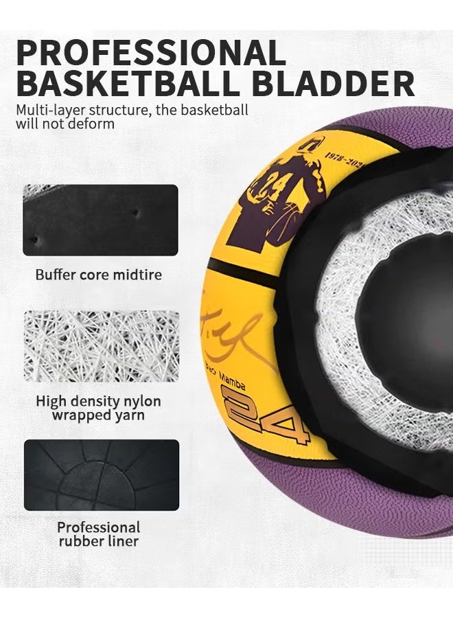 EETU Basketball,Standard Official Size 7/29.5'' Basketball,Composite Leather Street Basketball,Match Training Sports Ball,Indoor Outdoor Game Match Basketball With Pump For Kids Youth Adults-Purple Yellow - Image 4
